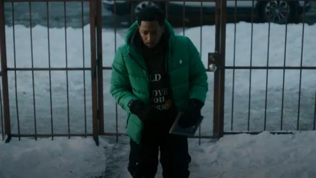 Superdry Hood­ed Sports Puffer Jack­et worn by Reg Taylor (Barton Fitzpatrick) as seen in The Chi (S05E01)