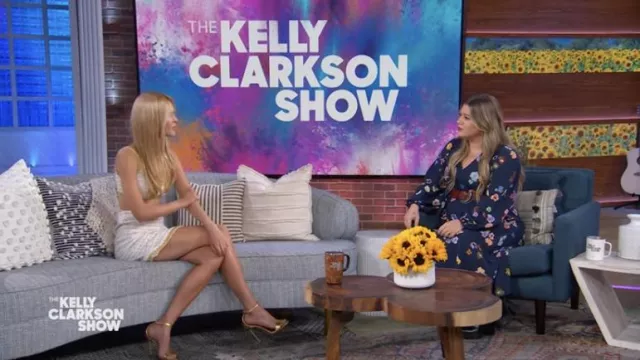 Stine Goya Blue Floral Long Sleeve Dress worn by Kelly Clarkson as seen in The Kelly Clarkson Show