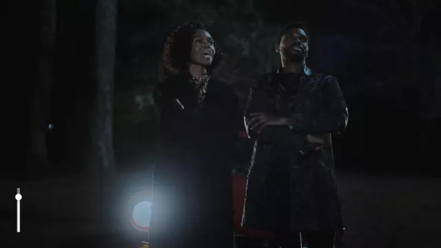 Junya Watanabe Black Tex­tured But­ton Up Coat worn by Tom Swift (Tian Richards) as seen in Tom Swift (S01E01)