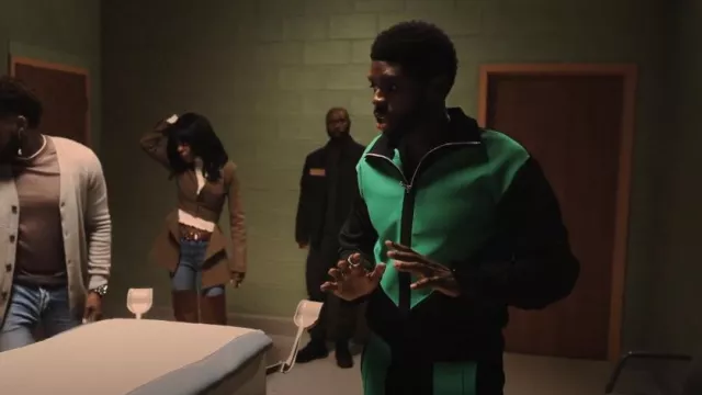 Bottega Veneta Technical Double Panel Zipped Track Jacket usado por Tom Swift (Tian Richards) como se ve en Tom Swift (S01E06)