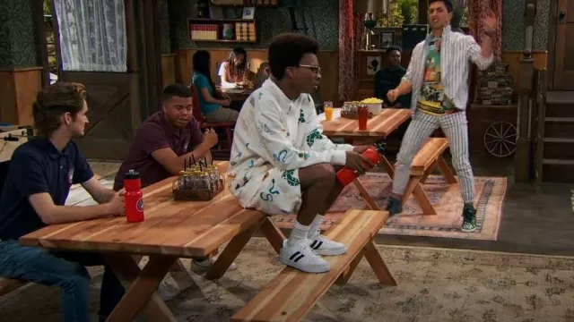 Asos Sweatshirt in White with All Over Prints worn by (Israel Johnson) as seen in BUNK'D (S06E02)