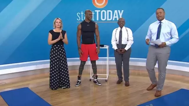 Eliza J Polka Dot Wide Leg Crepe Pants worn by Dylan Dreyer as seen in Today on 13 July 2022