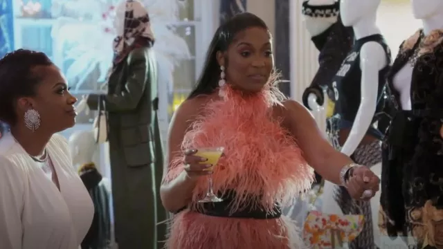 The Attico Asymmetric High-Neck Feather Dress worn by Marlo Hampton as seen in The Real Housewives of Atlanta (S14E01)