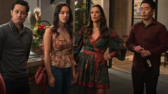 Farm Rio Forest Tapestry Wrap Dress worn by Amy (Angelique Cabral) as seen in Maggie (S01E10)