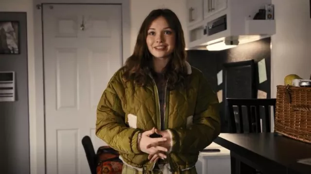 Blank NYC Nylon Cropped Quilted Faux Sherpa Jacket worn by Lucy as seen in Only Murders in the Building (S02E04)