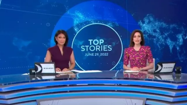 Nanette Lepore Plum Flare Dress worn by Elaine Quijano as seen in CBS Mornings on 29 June 2022
