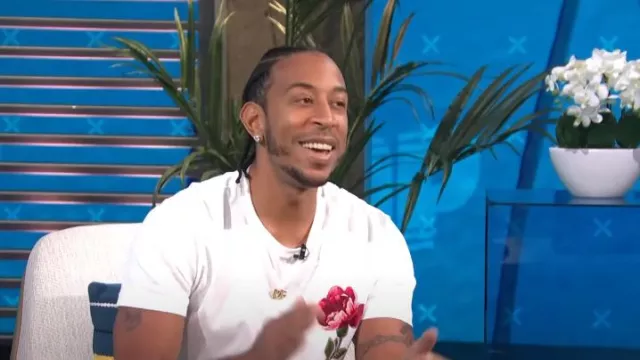 Dolce & Gabbana DG Flo­ral-Em­broi­dered Cot­ton T-shirt worn by Ludacris as seen in E! News Daily Pop on 15 July 2022