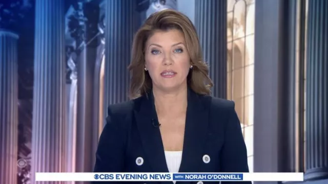 Veronica Beard Miller Dickey Jacket Blazer porté par Norah O’Donnell dans CBS Evening News le 18 juillet 2022