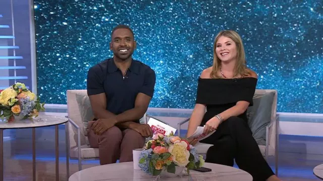 Lela Rose Off-the-Shoulder Crepe Jumpsuit worn by Jenna Bush Hager as seen in TODAY with Hoda & Jenna on 21 July 2022