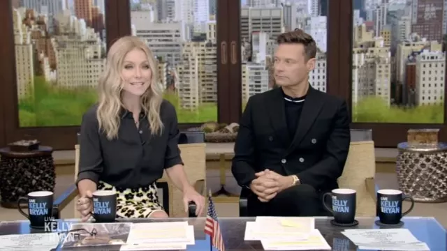 Numi The Simone Button-Up Blouse in black worn by Kelly Ripa in LIVE with Kelly and Ryan on July 19, 2022