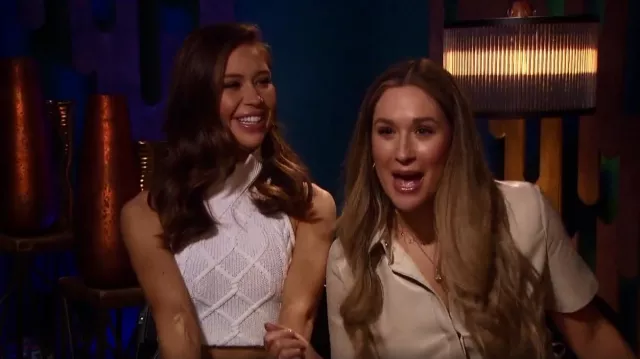 Rosie Assoulin Knit Halter Sash Crop Top worn by Gabby Windey as seen in The Bachelorette (S19E01)