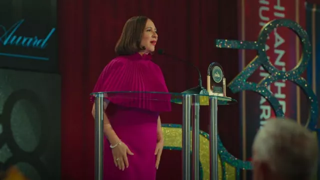 Theia Gabriella Pleated Cape Gown worn by Molly Novak (Maya Rudolph) as seen in Loot (S01E06)