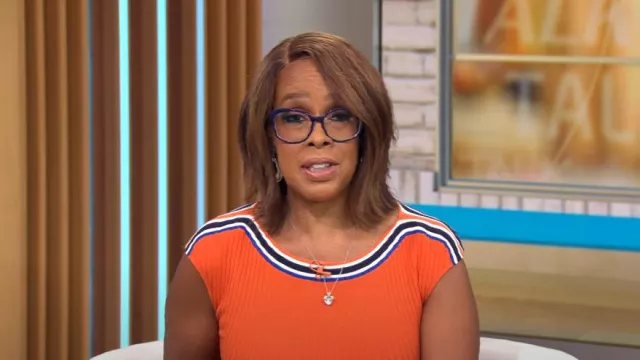 Karen Millen Asymmetric Rib Knit Midi Dress worn by Gayle King as seen in CBS Evening News on 25 July 2022