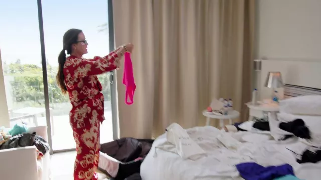 Escalier Printed Satin Pajamas worn by Kyle Richards as seen in The Real Housewives Ultimate Girls Trip (S01E07)