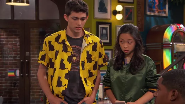Shein Allover Cat Button Through Shirt worn by Neil (Felix Avitia) as seen in Raven's Home (S05E04)