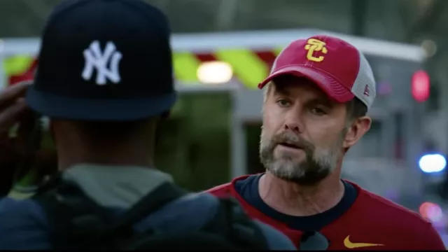 New Era Cardinal USC Trojans Flag Trucker Hat Cap worn by Captain Monroe (Garret Dillahunt) in Ambulance movie