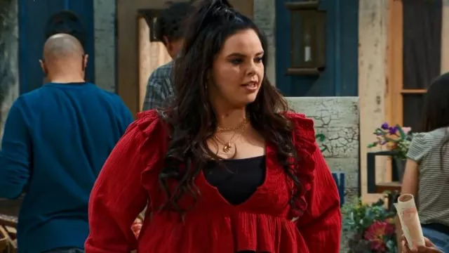 Zara Embroidered Frill Top worn by Lou Hockhauser (Miranda May) as seen in BUNK'D (S06E06)