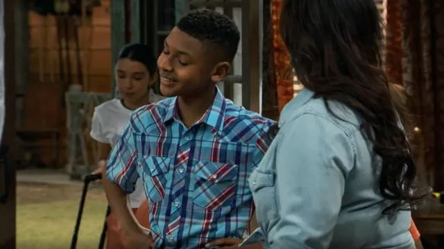 Gioberti Short Sleeve Plaid Western Shirt worn by Bill Pickett (Alfred Lewis) as seen in BUNK'D (S06E07)