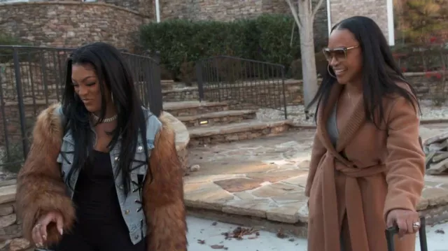 Azalea Wang Denim Jacket with Faux Fur Sleeves worn by Drew Sidora as seen in The Real Housewives of Atlanta (S14E10)