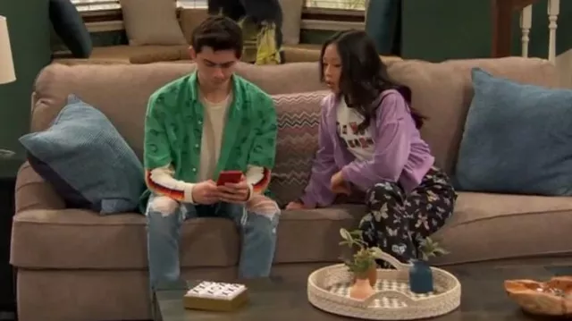 Club Room Lemon Sketch Button-Front Shirt worn by Neil (Felix Avitia) as seen in Raven's Home (S05E12)