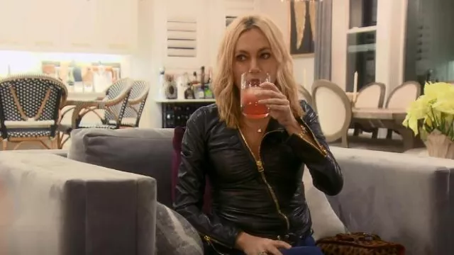 Tom Ford Asymmetric Ruched Leather Jacket worn by Sutton Stracke as seen in The  Real Housewives of Beverly Hills (S12E12) | Spotern