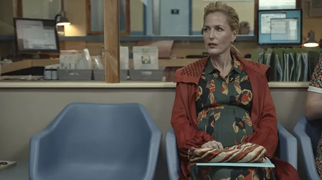 Floral dress worn by Jean Milburn (Gillian Anderson) as seen in Sex Education Tv series (Season 3 Episode 5)