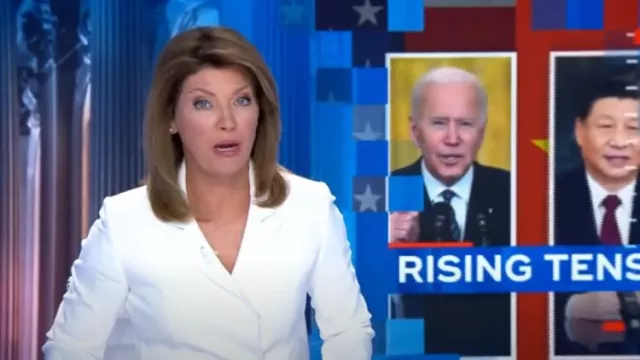 Tahari ASL Belted Asymmetrical Crepe Blazer worn by Norah O'Donnell as seen in CBS Evening News on 29 July 2022