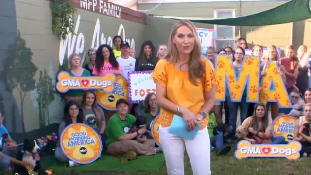 Rails Sonora Organic Cotton Blend Blouse worn by Lori Bergamotto as seen in Good Morning America on 02 August 2022