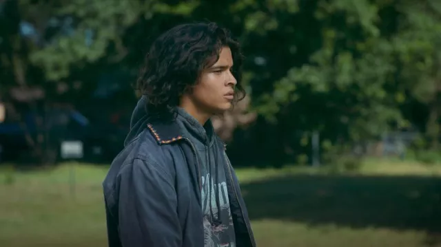 Pacsun Madness Mens Washed Lightning Strikes Hoodie Black worn by Bear Smallhill (D'Pharaoh Woon-A-Tai) as seen in Reservation Dogs (S02E01)