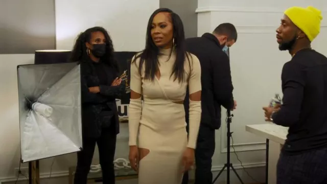 Michael Costello Mel Cut Out Mi­di Dress worn by Sanya Richards-Ross as seen in The Real Housewives of Atlanta (S14E12)