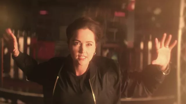 Black Zip Bomber Jacket worn by Johanna Constantine (Jenna Coleman) as seen in The Sandman TV series (S01E03)