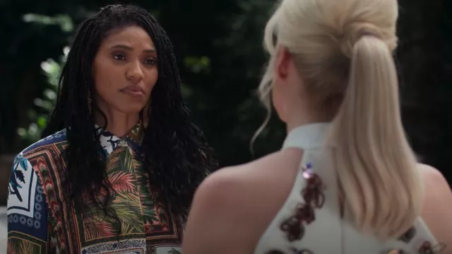 Farm Rio Scarf Print Button-Down Shirt worn by Talia(Aubin Wise) as seen in First Kill (S01E05)