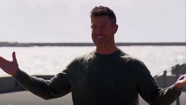 Brunello Cucinelli Green Cable Knit Sweater worn by Jesse Palmer as seen in The Bachelorette (S19E04)