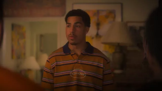 Pleasures Decoy Stripe Polo worn by Andre Johnson, Jr. (Marcus Scribner) as seen in grown-ish (S05E04)