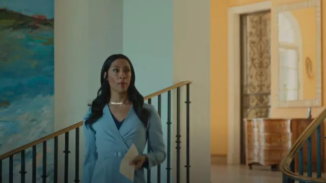 Tahari ASL Asymmetrical Belted Jacket worn by Sofia (Mj Rodriguez) as seen in Loot (S01E10)