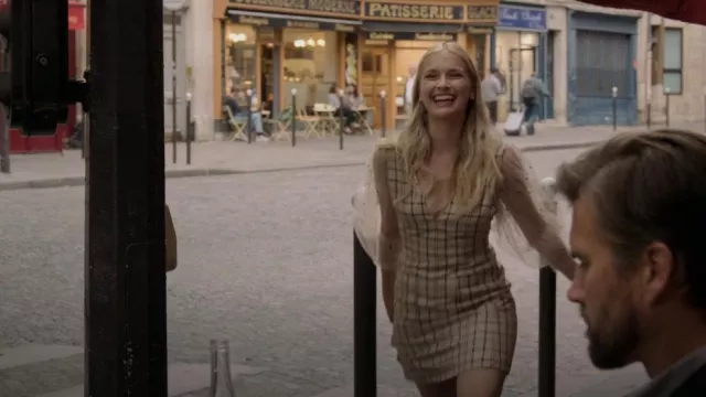 See By Chloe Checked Woven Mini Dress worn by Camille Razat as seen in Emily in Paris (S01E05)