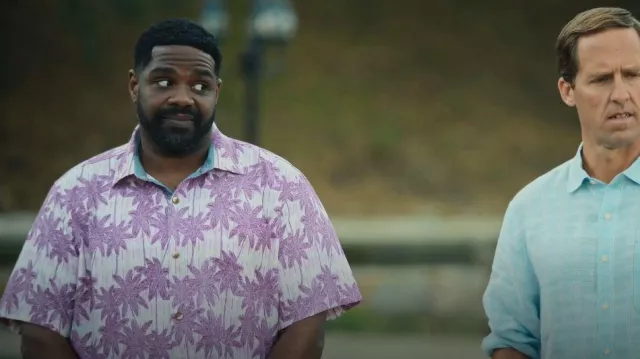 Tommy Bahama Palm Paradise Shirt in Grape Mist worn by Howard (Ron Funches) as seen in Loot (S01E10)