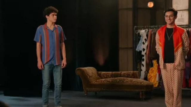 ASOS Design Relaxed Retro Stripe Camp Shirt in Orange and Blue worn by Ricky (Joshua Bassett) as seen in High School Musical: The Musical: The Series (S03E04)