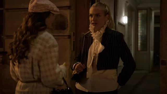 Urban Outfitters Pinstripe Crop Blazer worn by Camille Razat as seen in Emily in Paris (S01E10)