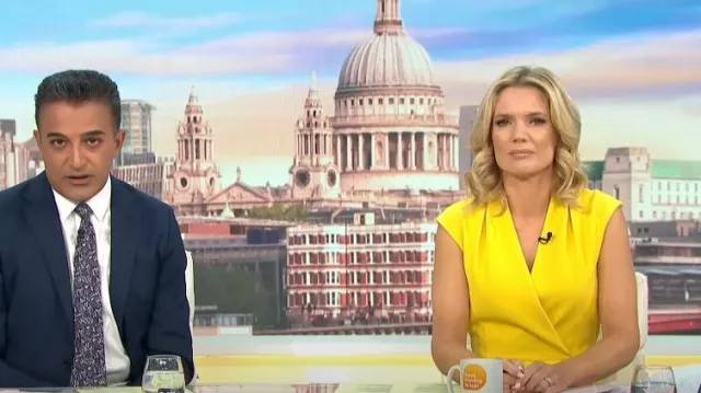 The Fold London Yellow Sculpt Stretch Crepe worn by Charlotte Hawkins as seen in Good Morning Britain on August 12,2022