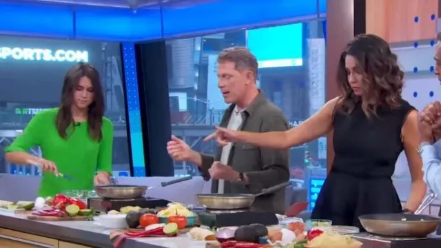 Maje Rochasse Ribbed Woven Mini Dress worn by Sophie Flay as seen in Good Morning America on August 11,2022