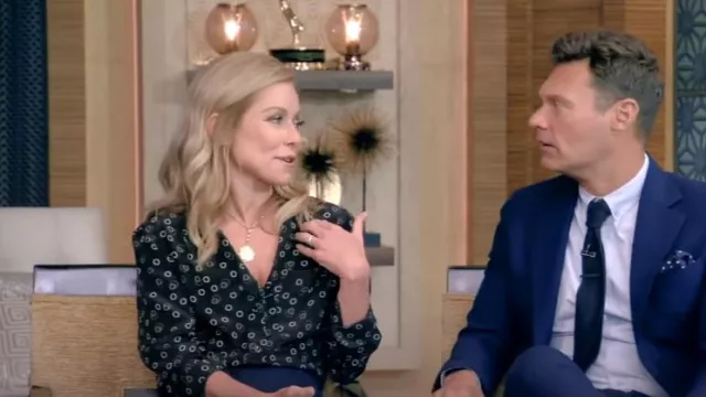 Isabel Marant Spot-Print Silk Blouse worn by Kelly Ripa as seen in LIVE with Kelly and Ryan on August 15,2022