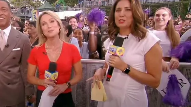 Maje Milino Ruched Drawstring T-Shirt worn by Amy Robach as seen in Good Morning America on August 12,2022