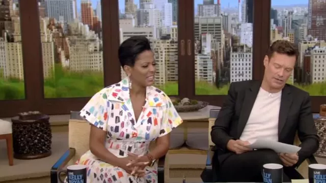 Christopher John Rogers Mark­er Test But­ton-Front Maxi Shirt­dress worn by Tamron Hall as seen in LIVE with Kelly and Ryan on August 04,2022