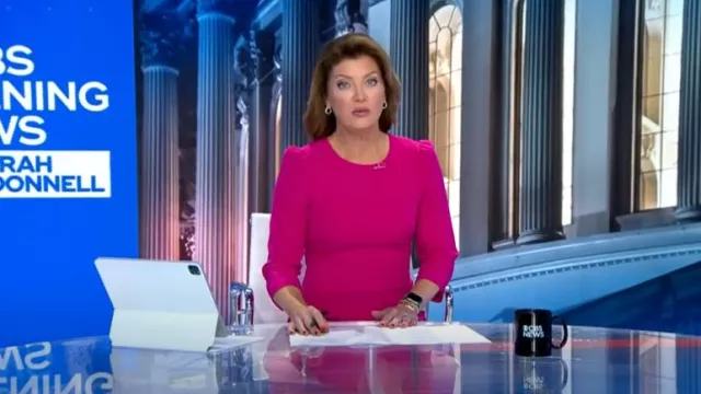 Badgley Mischka 3/4 Sleeve Dress worn by Norah O'Donnell as seen in CBS Evening News on August 17,2022