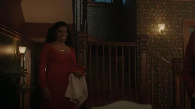 Norma Kamali Sweetheart Side Drape Dress worn by Nina Williams (Tyla Abercrumbie) as seen in The Chi (S05E08)