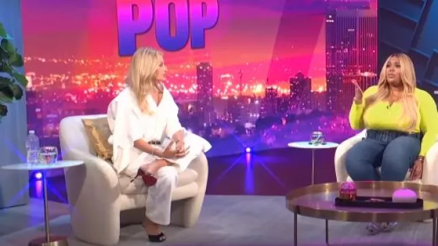 Christian Louboutin Me Dolly Peep Toe Slide Sandal worn by Morgan Stewart as seen in E! News Nightly Pop on  August 18, 2022