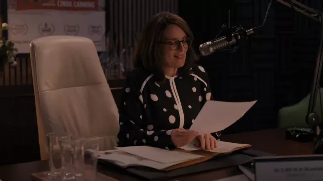 Ted Baker Dulani Spot Print Top worn by Cinda Canning (Tina Fey) as seen in Only Murders in the Building (S02E10)