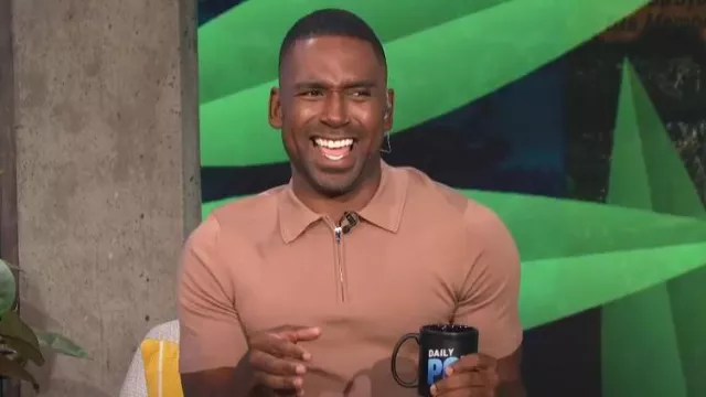 Reiss Maxwell Zip Wool Polo worn by Justin Sylvester as seen in E! News Daily Pop on August 25,2022