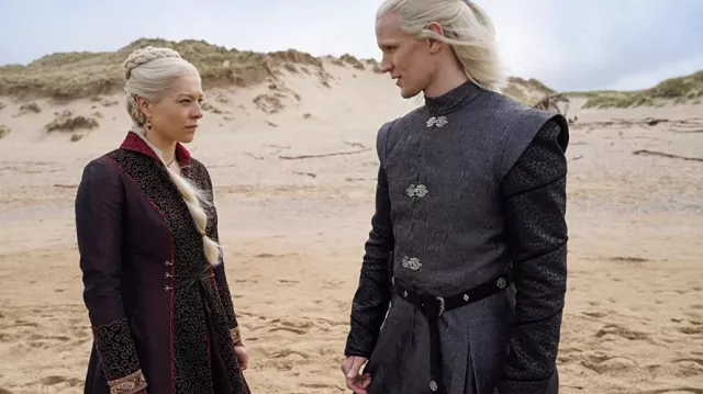 Embroidered Tunic Costume worn by Princess Rhaenyra Targaryen (Emma D’Arcy) as seen in House of the Dragon TV series wardrobe (Season 1 Episode 1)